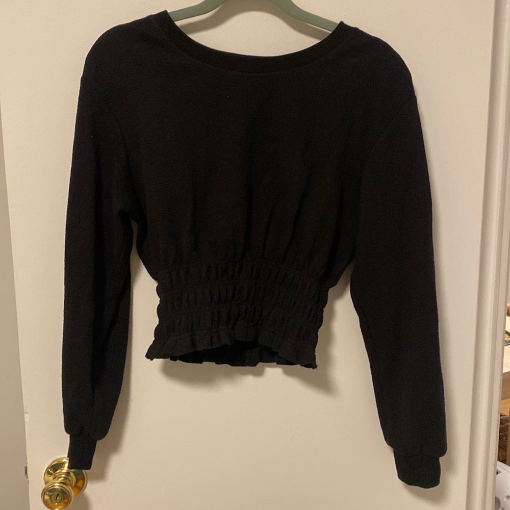 NWOT Anthropologie Maeve XS Black Smocked Boat Neck Pullover